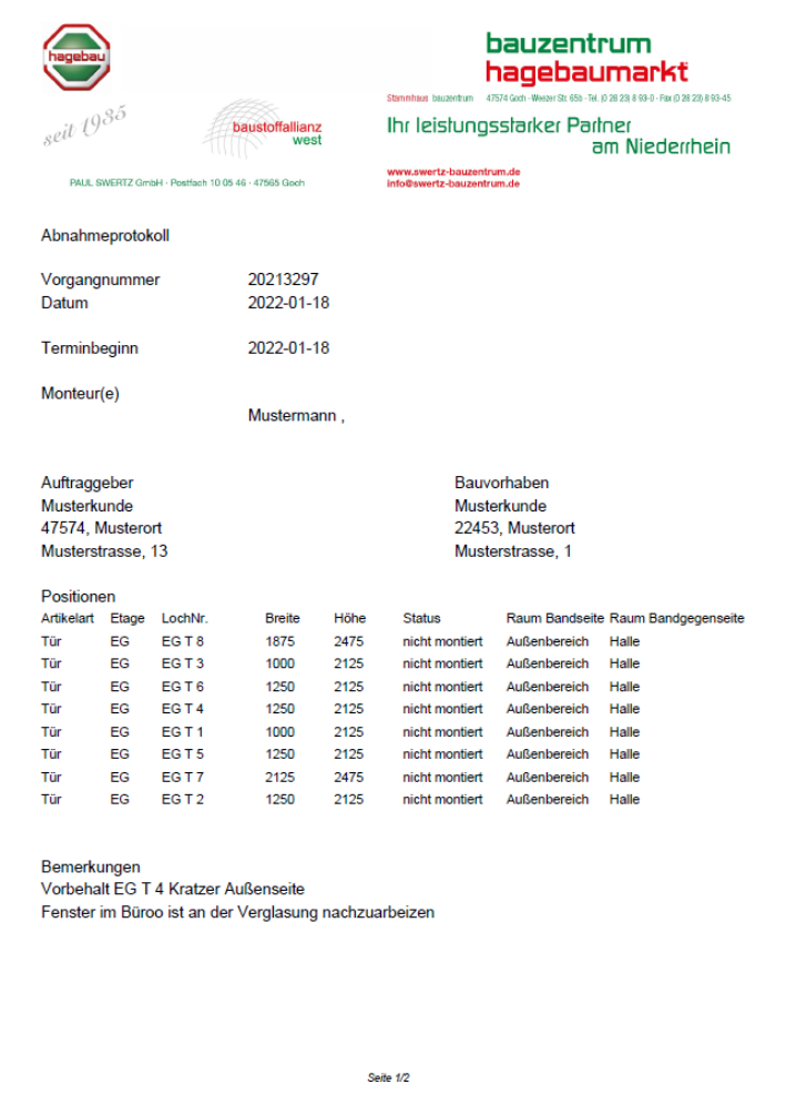 Unterschrift Abnahme Fenster Montage