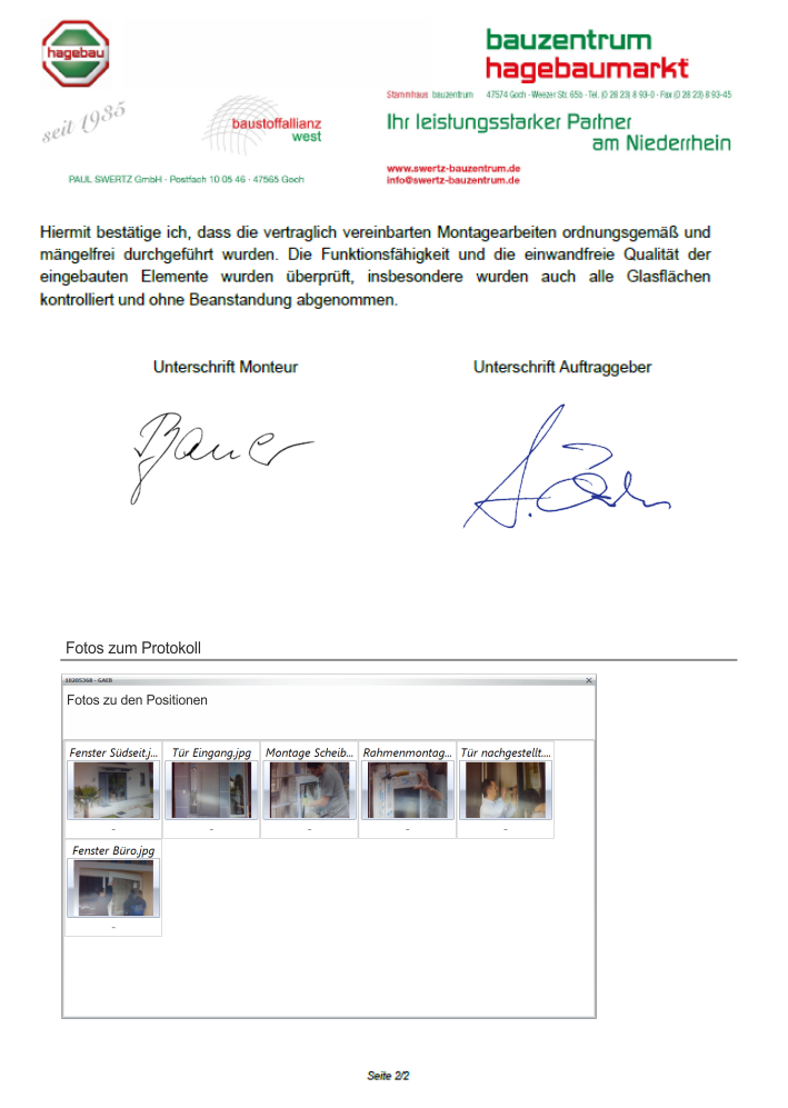 Unterschrift Abnahme Fenster Montage Tr