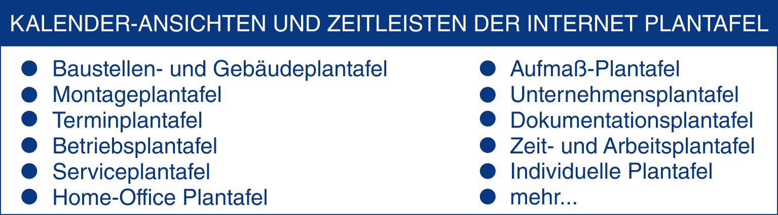 Ansichten Plantafel Kalender