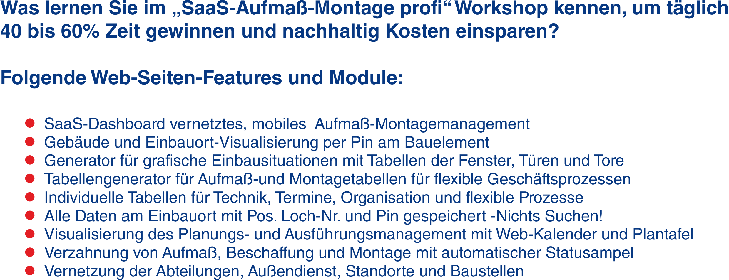 Aufmaß Montage Profi Workshop Inhalt Aufmaß Montage Profi Workshop Inhalt
